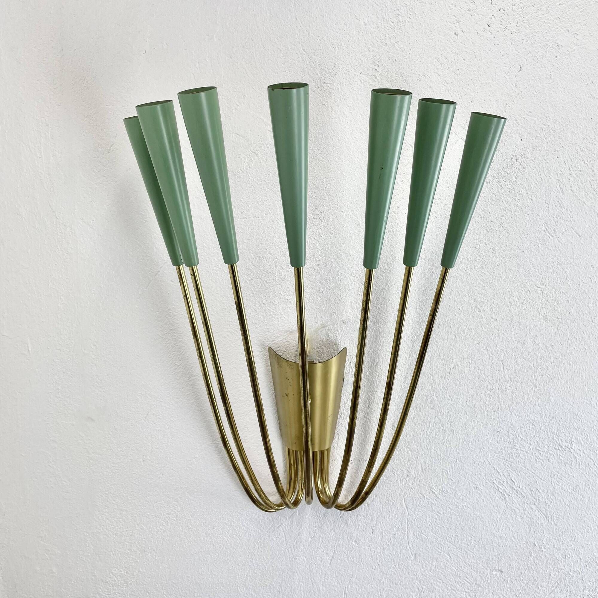 No.1 large 54cm stilnovo style brass theatre wall light sconce, italy, 1950