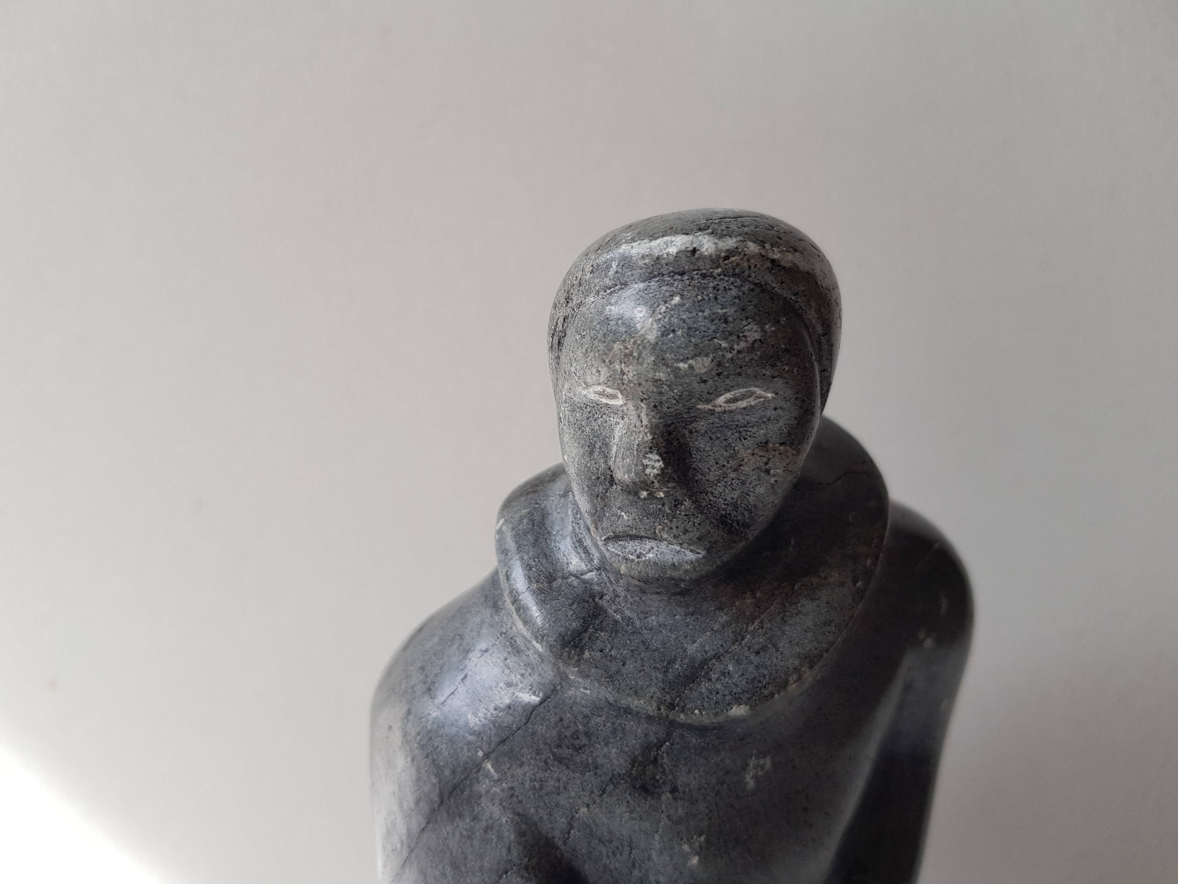 Inuit Art Soapstone Sculpture Eskimo Hunter/Fisherman Signed. 1960s