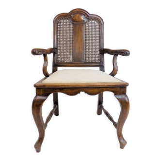 Neobaroque wooden chair with viennese wickerwork