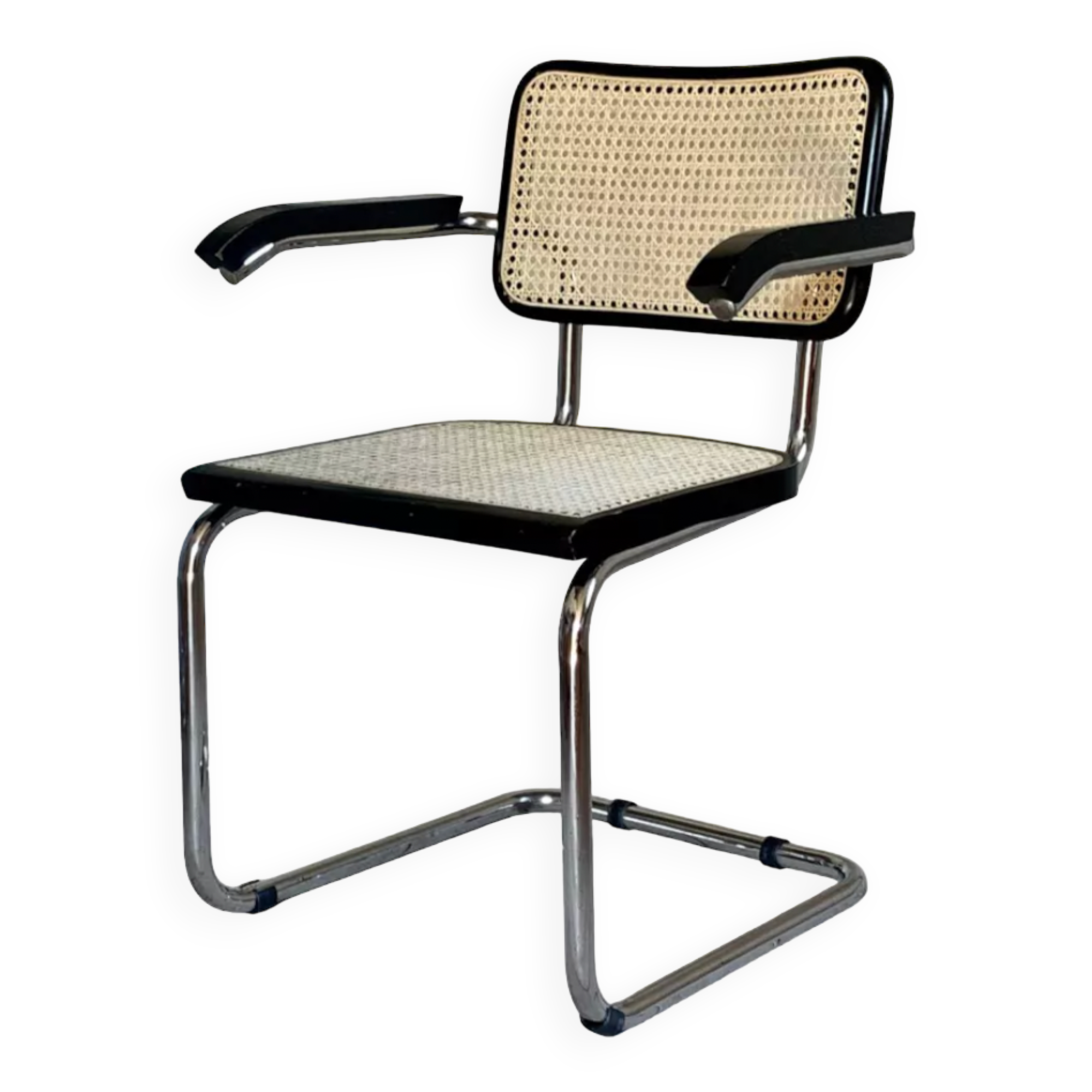 Cesca armchair with metal and wood armrest by Marcel Breuer