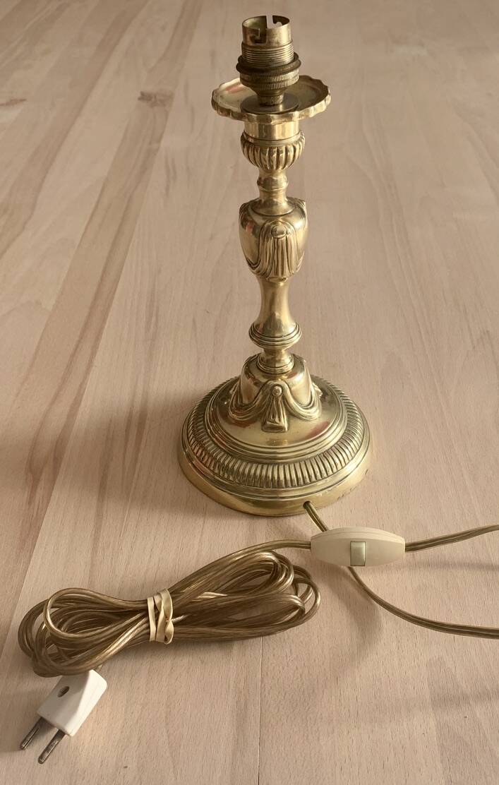 Bronze Lamp Base with Draped Decor Louis XVI Style