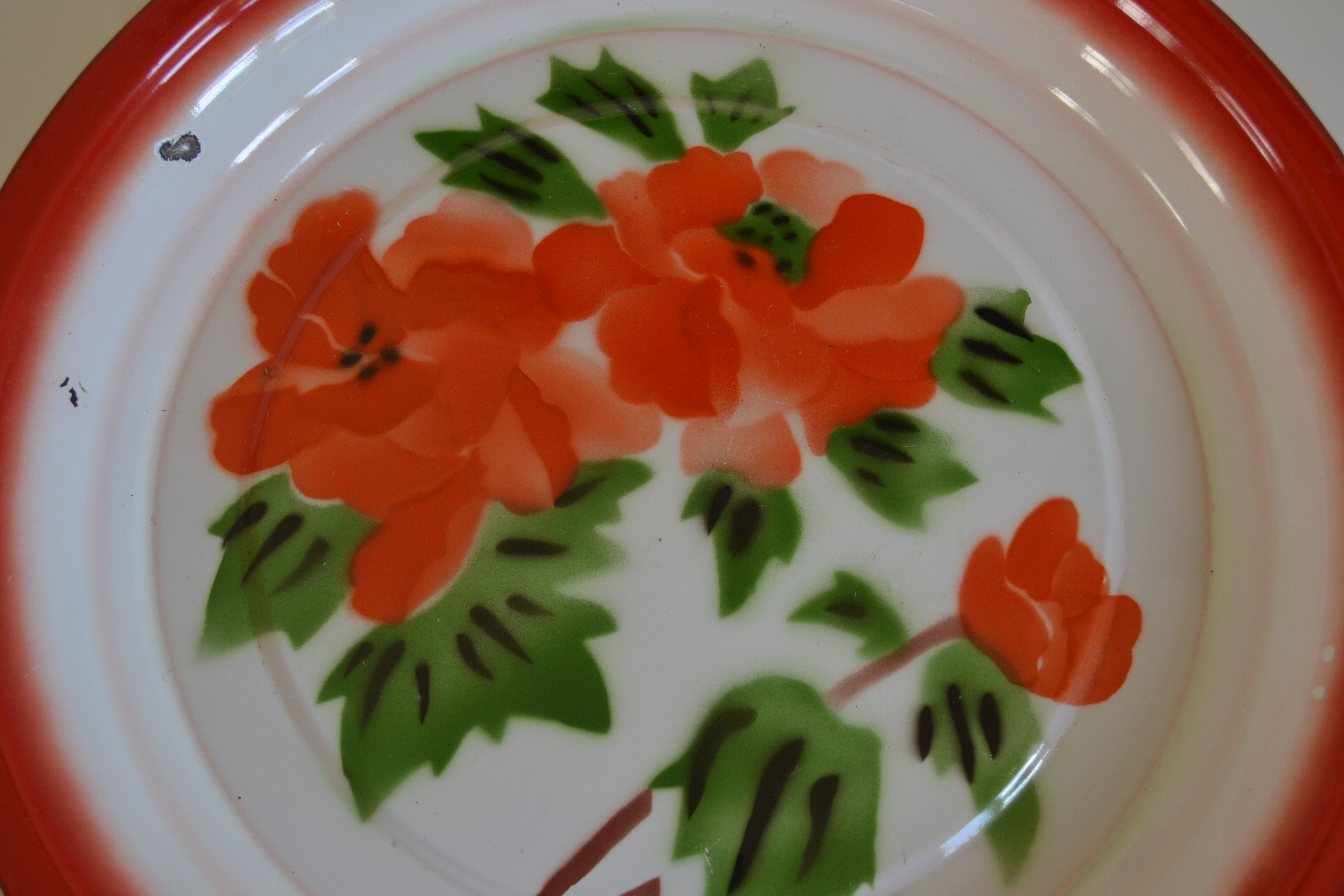 Vintage sheet metal enamelled floral tray