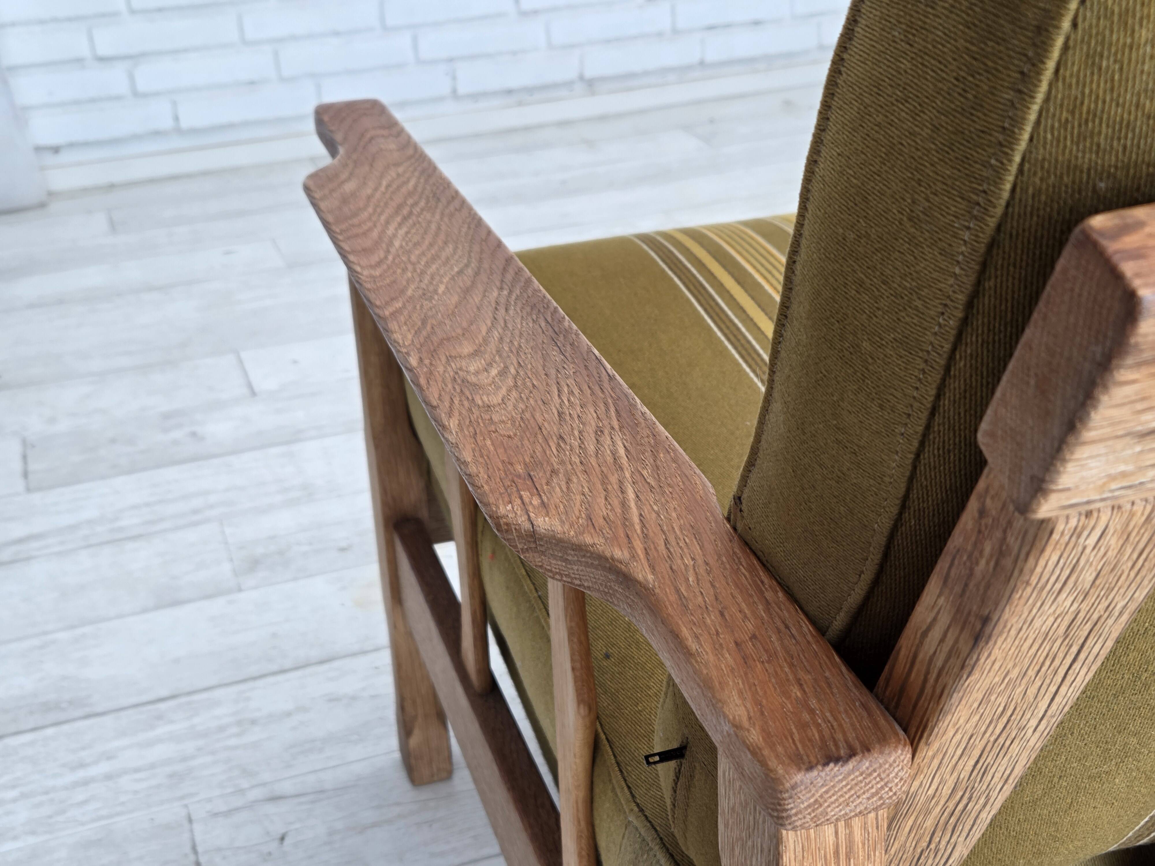 1970s, Danish 3-seater sofa, furniture wool, solid oak wood.