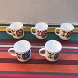 Old pitcher service - 5 mobil opaline white cups - vintage 70s drawing
