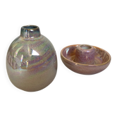 Bougeoir et petit vase multicolore irisé