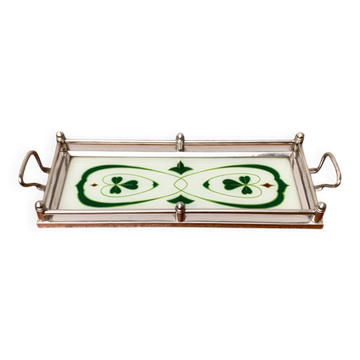 Plateau en métal et verre Art déco / Art nouveau