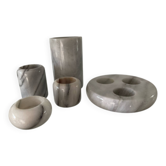Set of vintage white marble candle holders