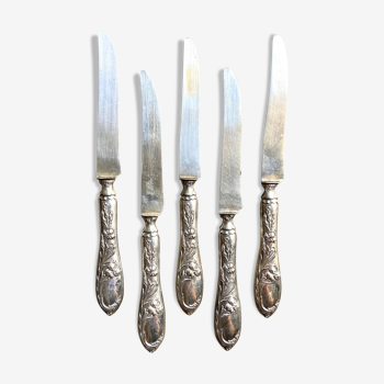 5 TG silver monogrammed dessert knives by Félix Malique, late nineteenth century