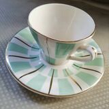 Digoin cup and saucer in green-striped Sarguemines