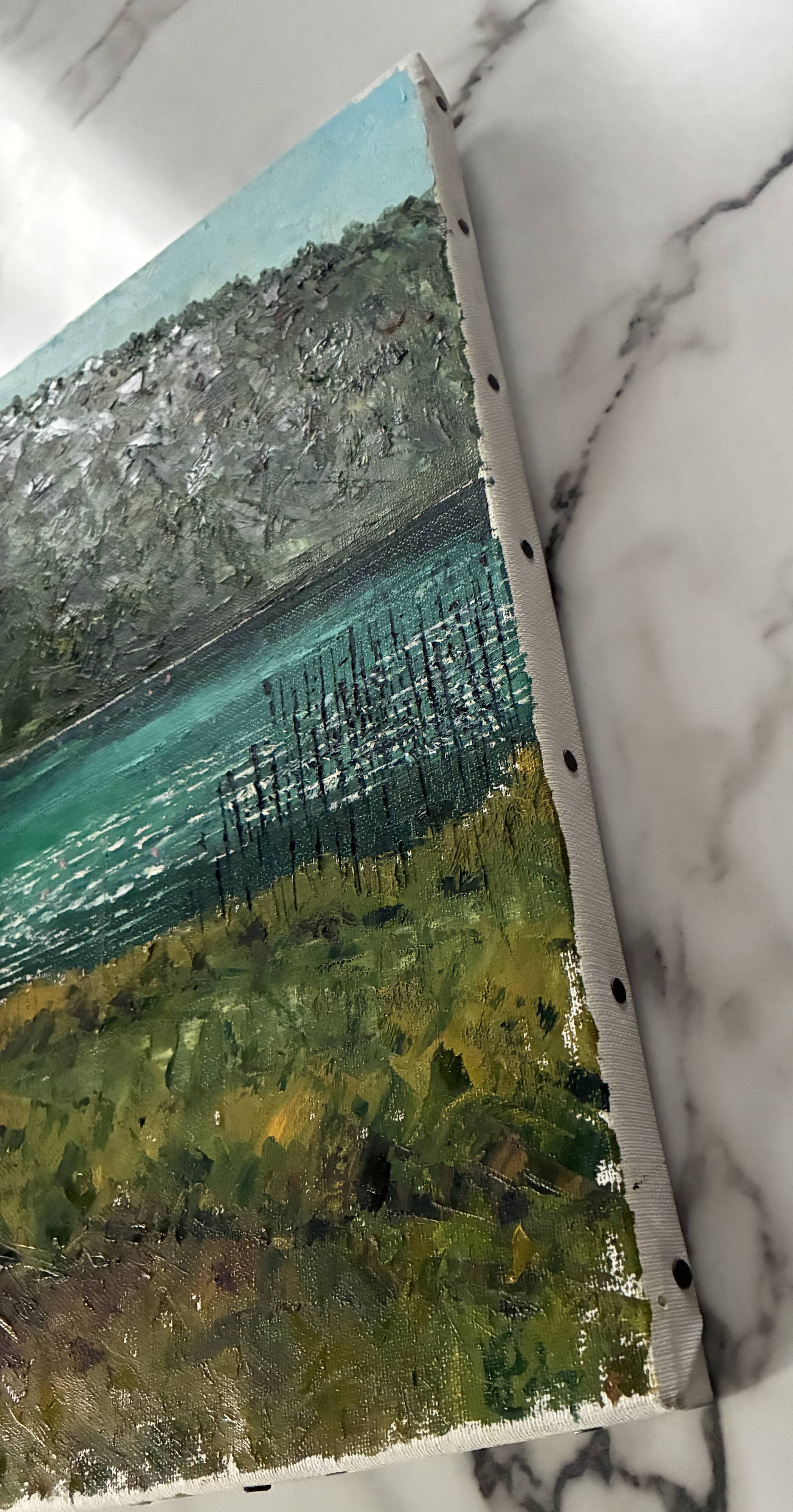 Tableau huile au couteau sur toile Lac d'Ambléon