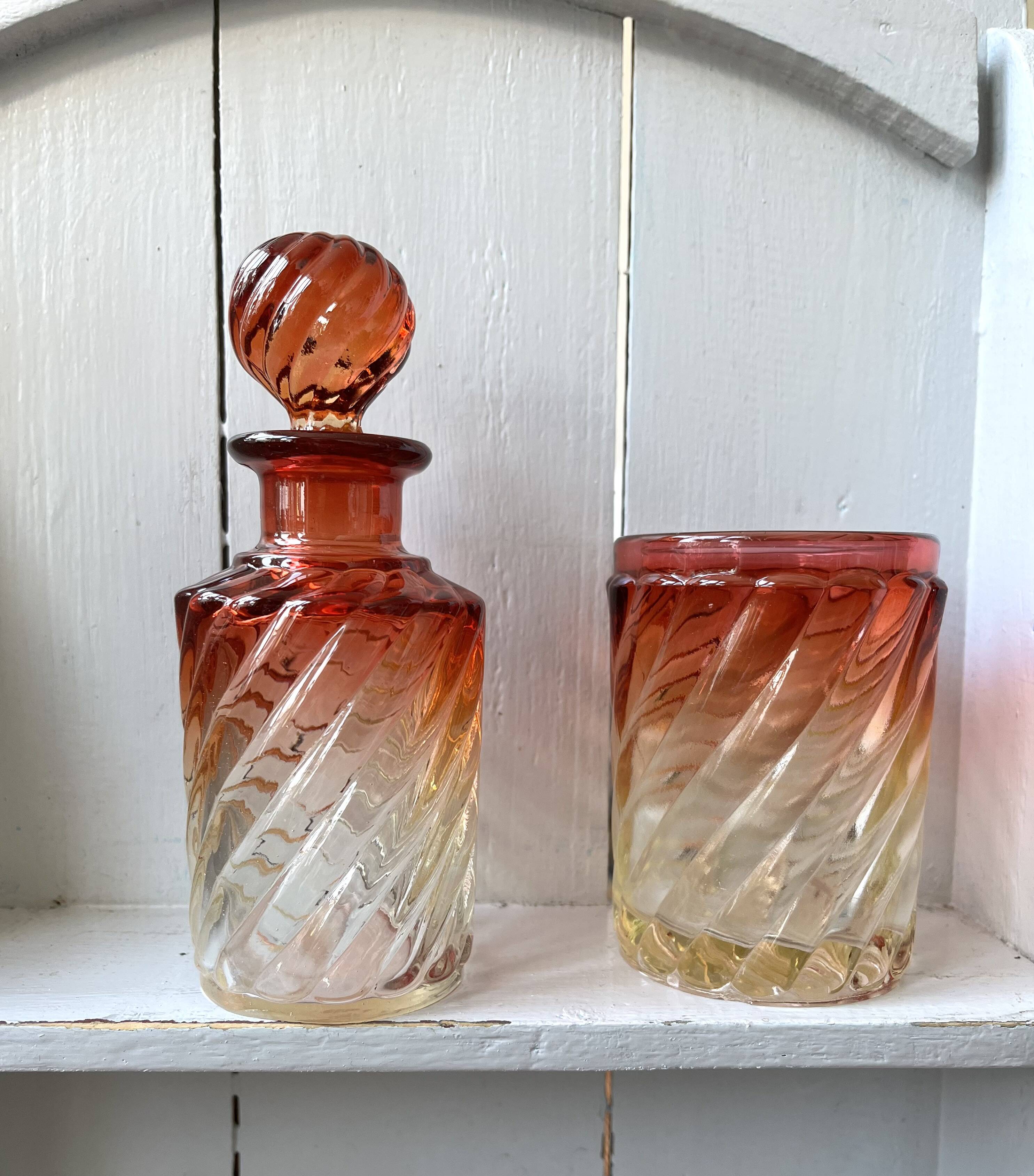Baccarat crystal bottle and glass, bamboo model, 19th century.