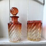 Baccarat crystal bottle and glass, bamboo model, 19th century.