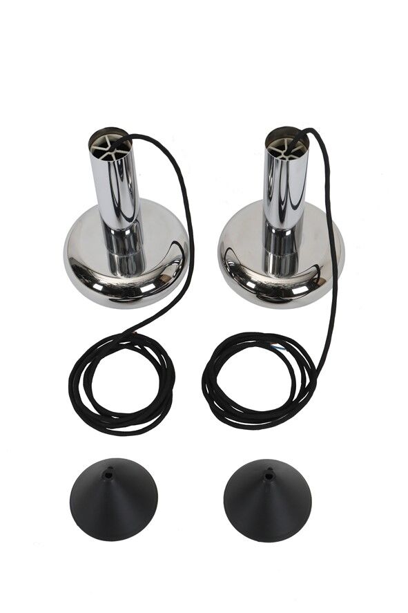 Space Age chrome pendant lamps / Mid-century modern design / 1960s / 1970s / Set of 2