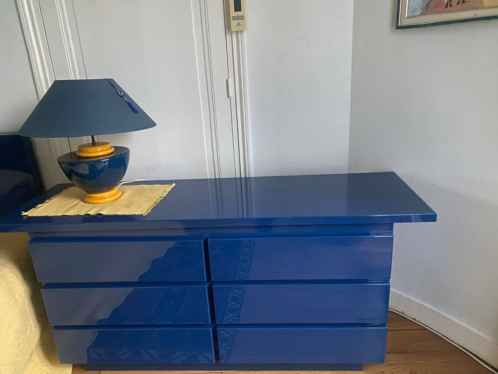 Console / chest of drawers David Lange – Deep blue lacquer – 6 drawers – 156 cm – A