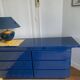 Console / commode David Lange – Laque bleu profond – 6 tiroirs – 156 cm – A