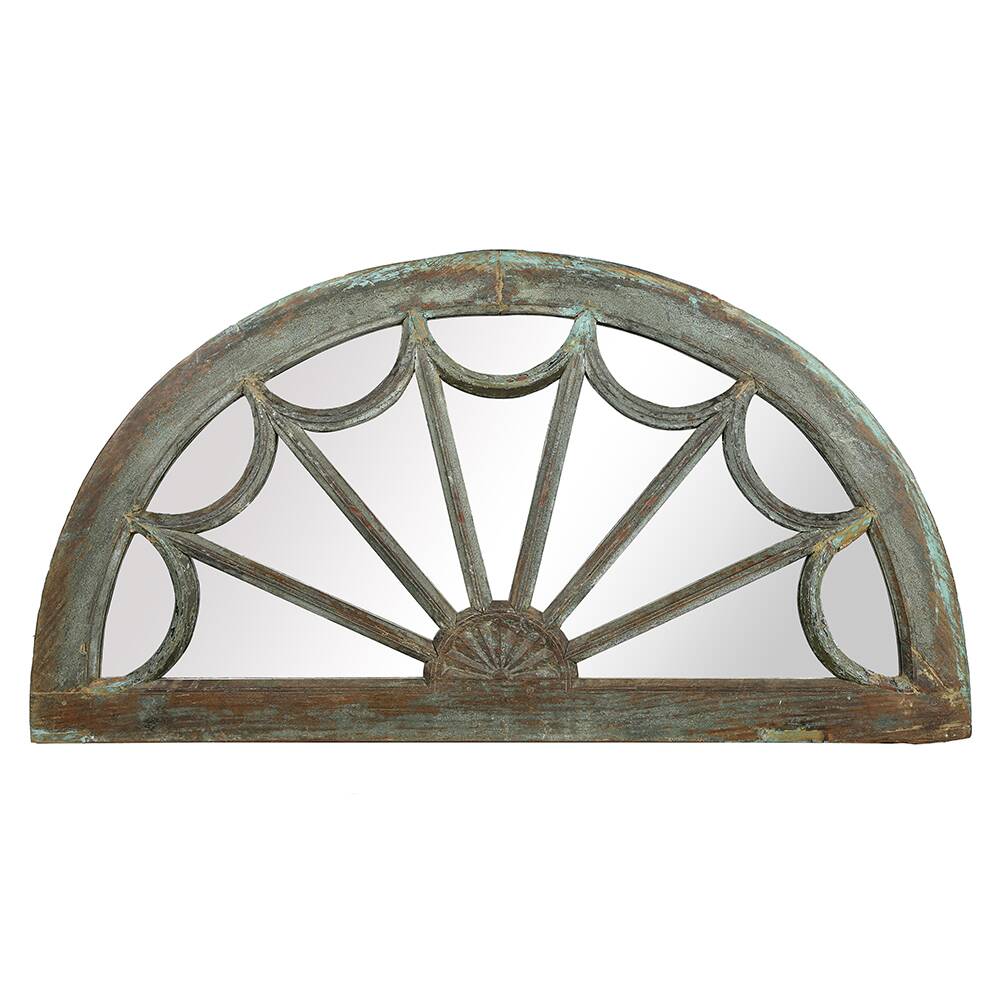 Half-moon patinated solid wood mirror