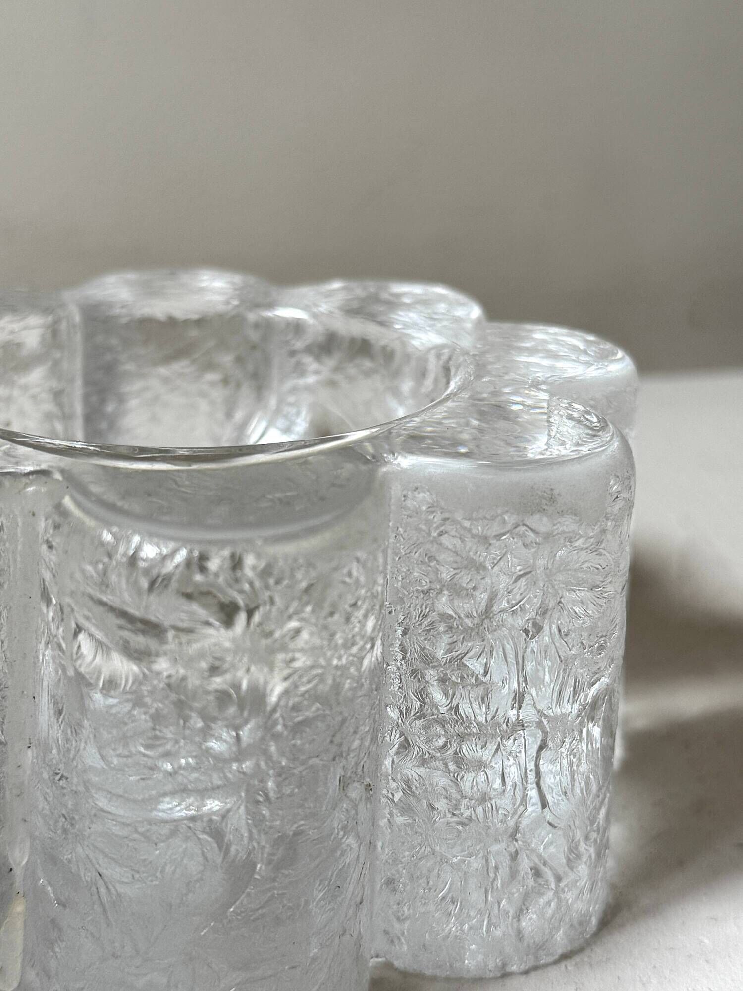 Frosted glass candle holder stylised in the shape of a flower, 1970s design.