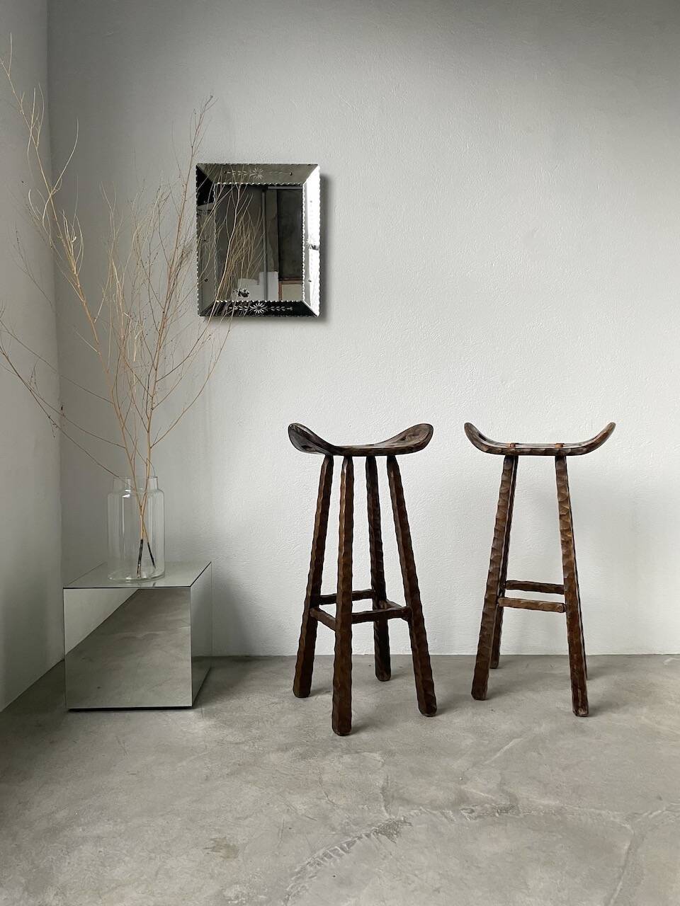 Pair of brutalist high stools