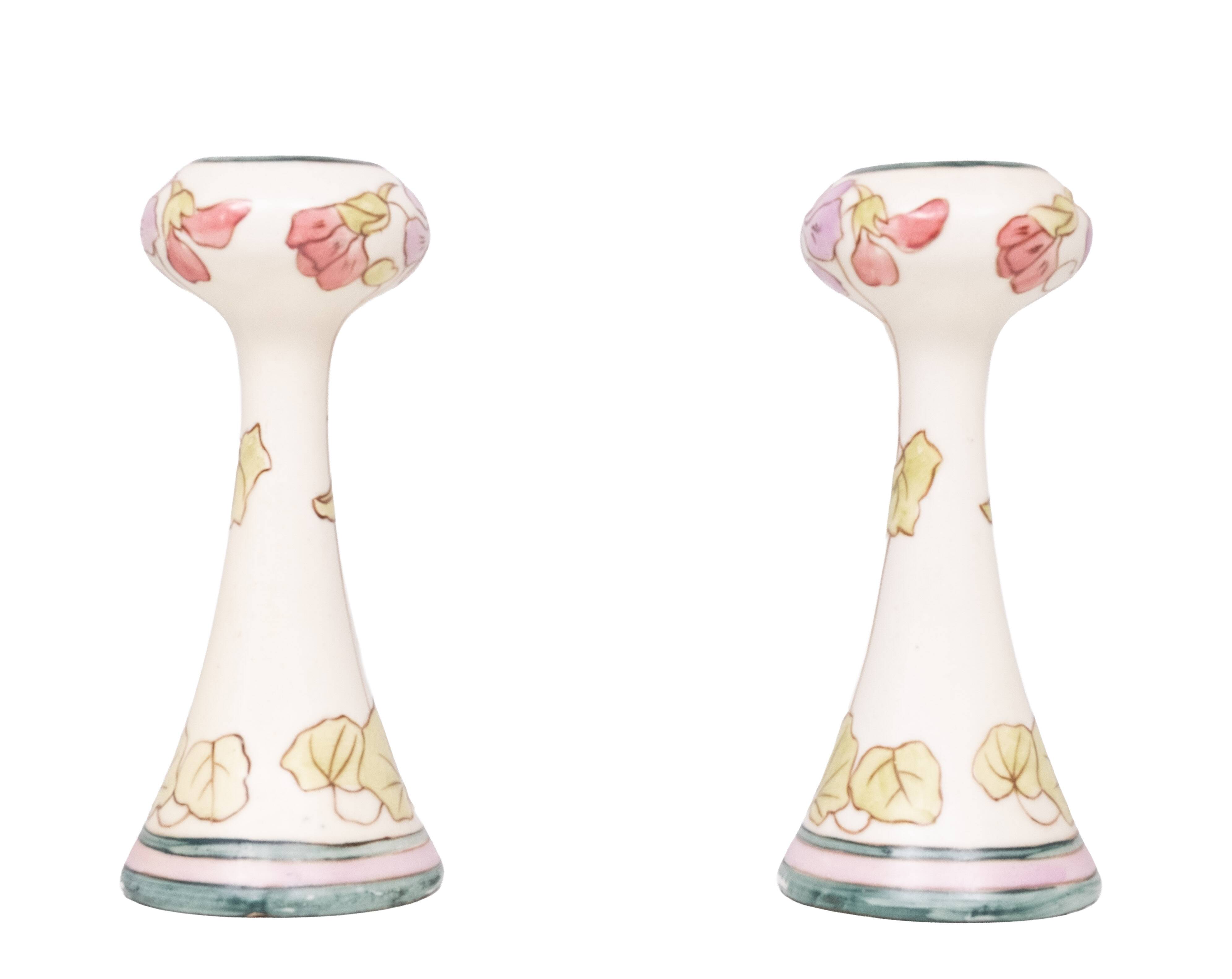 Art Nouveau Vases by Royal Dux, Pastel Floral Design, 1930s, Pair