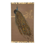 Canvas painted with a peacock design on a branch, contemporary work.