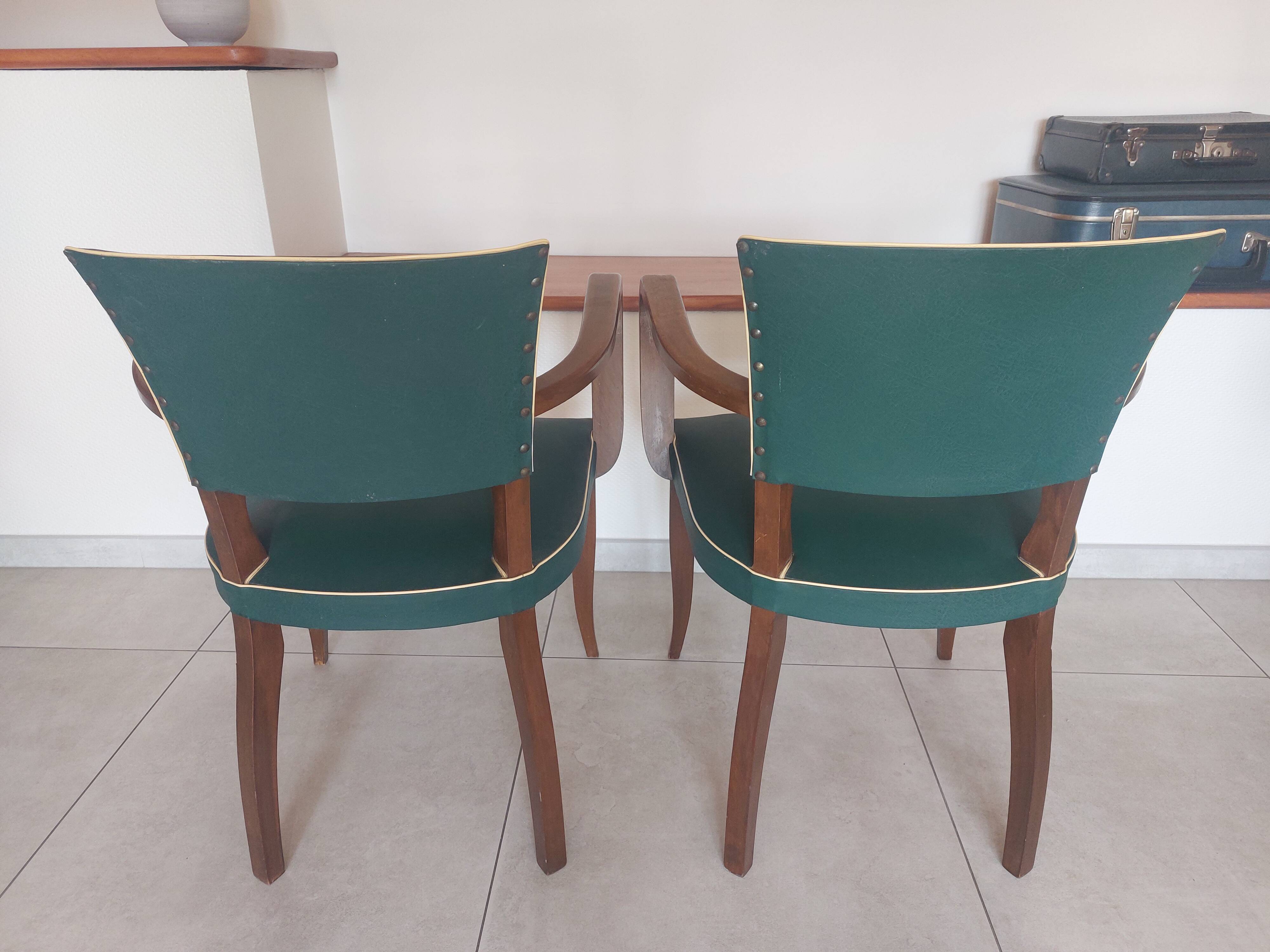 paire de chaises, fauteuils bridges vert foncé