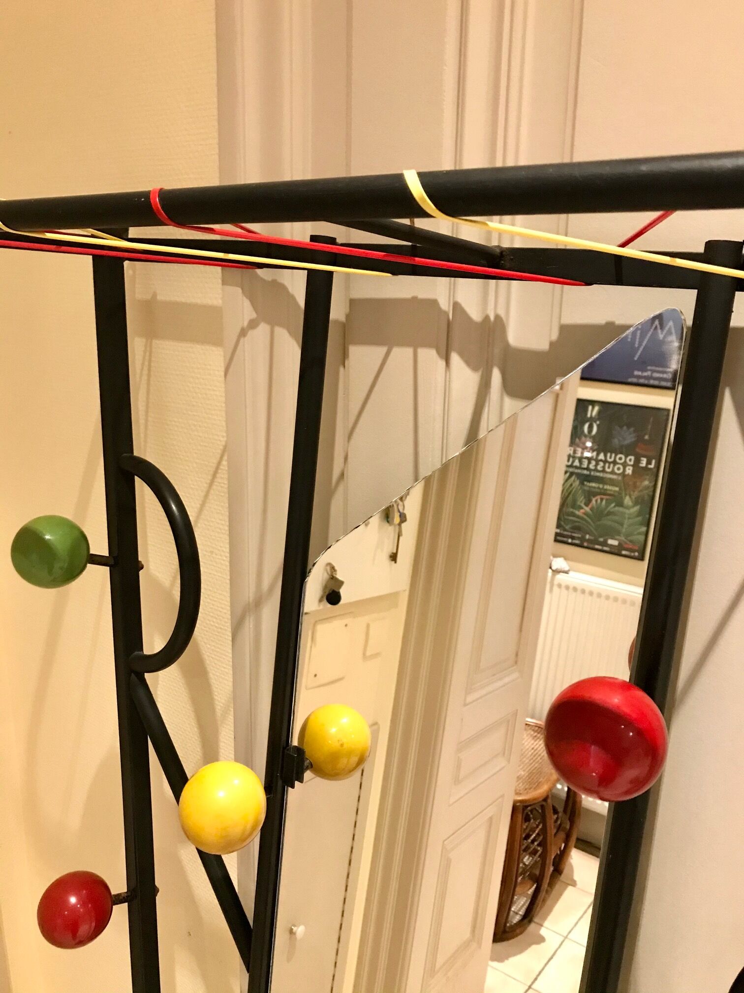 60s wall dressing room door, with colorful balls