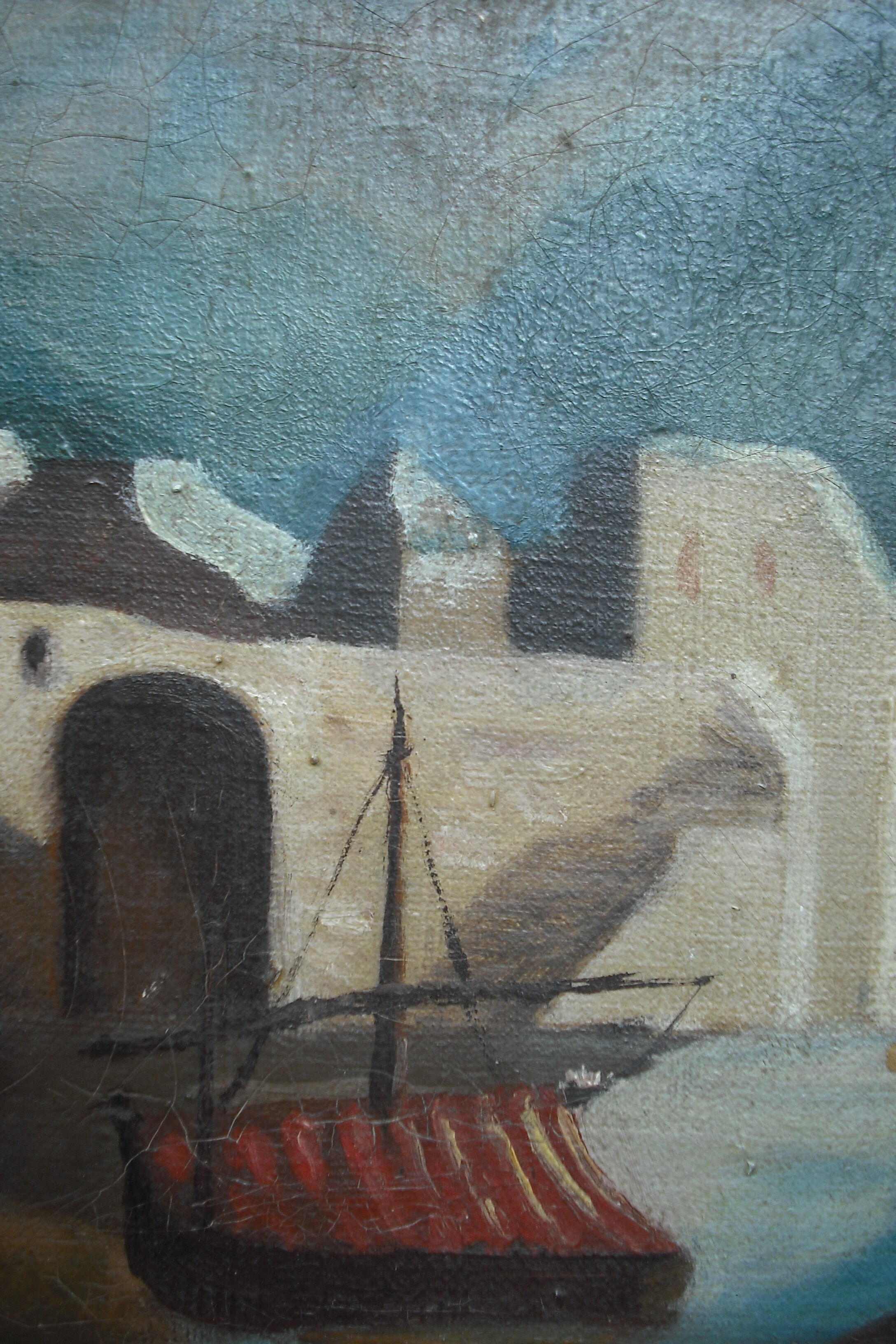 Huile sur toile scène lacustre signée - 47 x 34