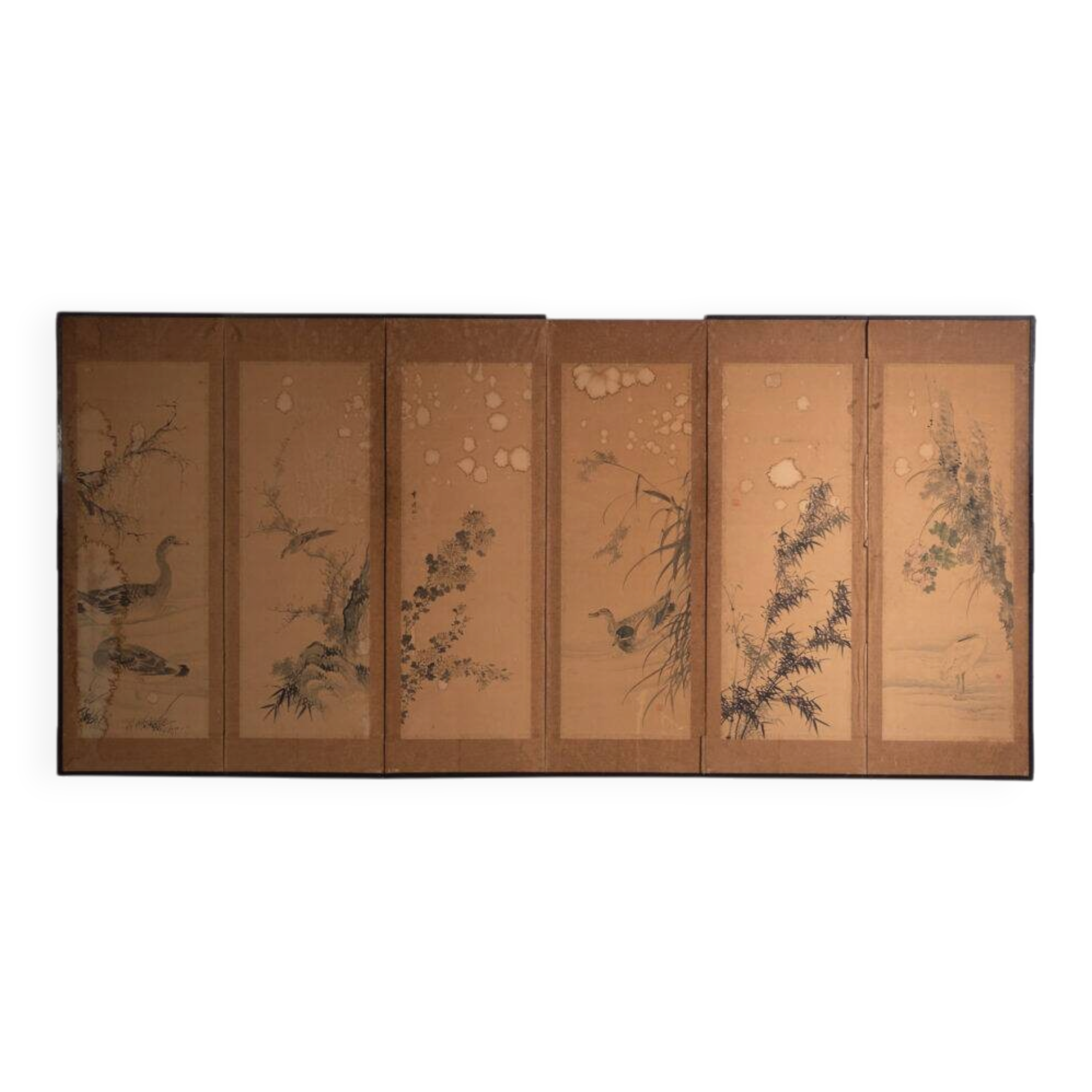 Antique Japanese six-panel screen with box – Japan, circa 1900