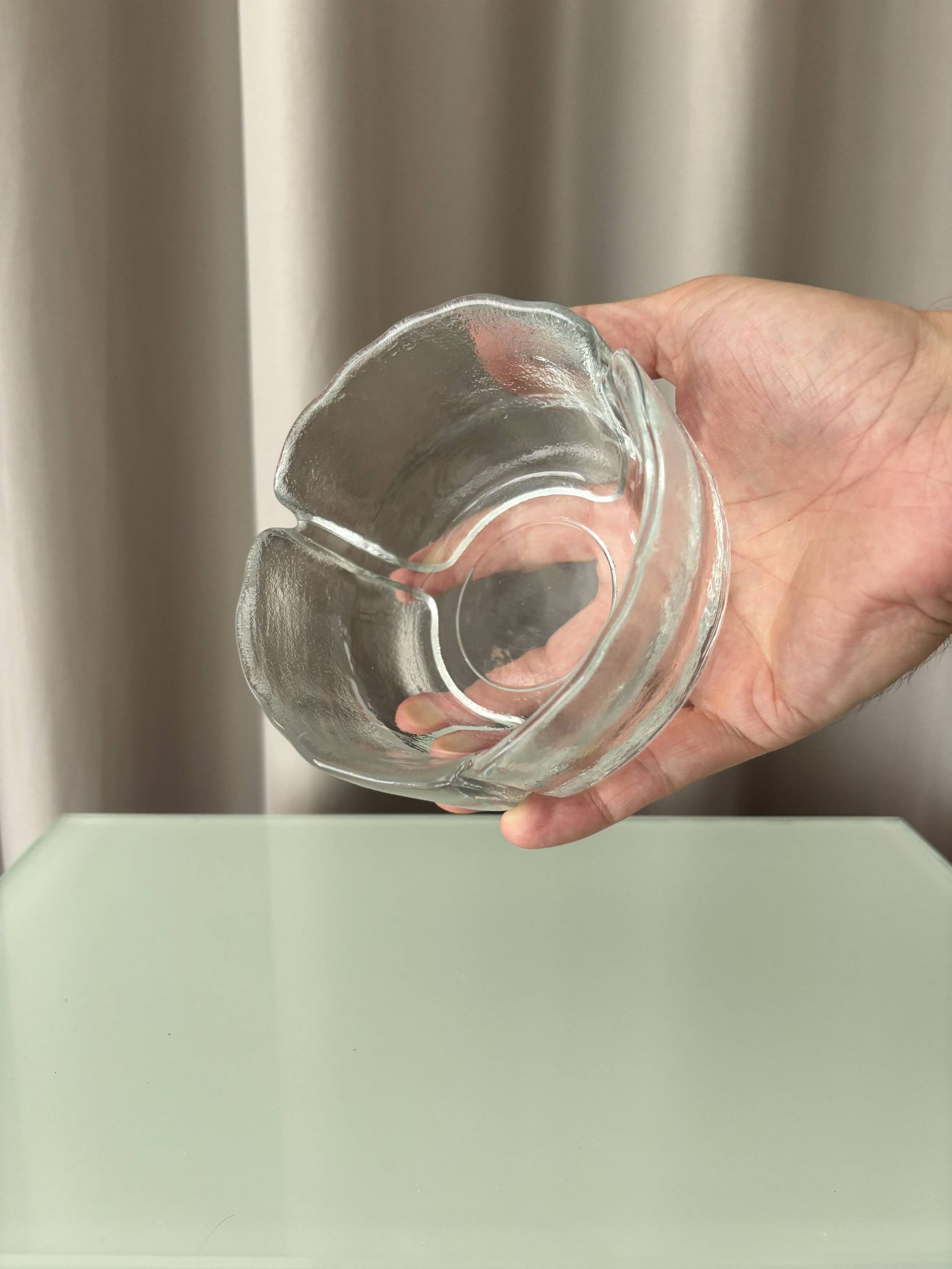 Vintage Scandinavian Textured Glass Ashtray | Organic Design | 1970s