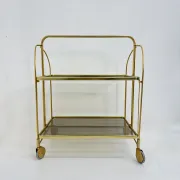 Mid-century modern folding bar cart in brass and ribbed acrylic glass, 1970s