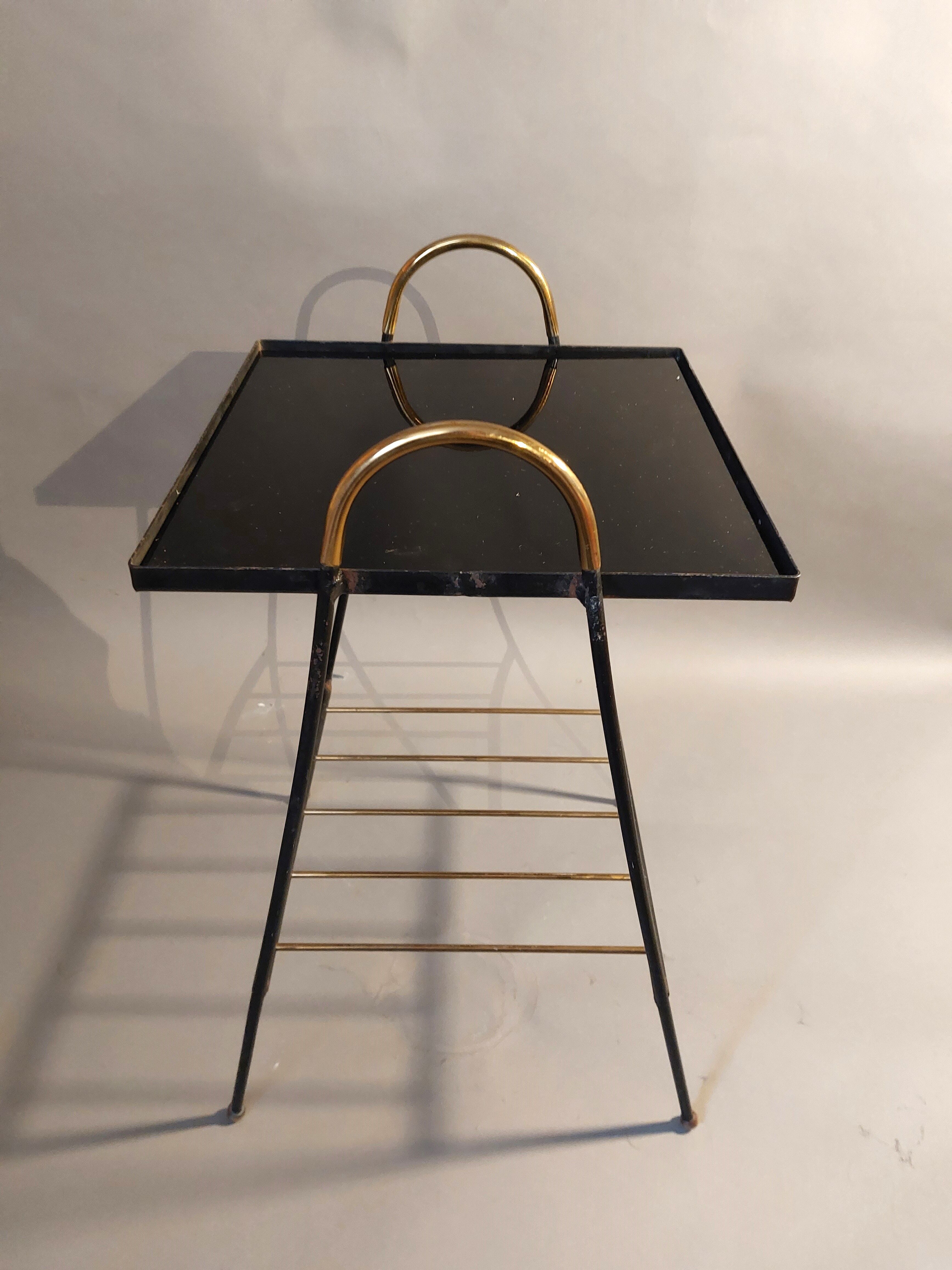 Bedside table black metal and gilded brass 1960.