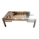 Brushed steel coffee table frame without glass - 1970s