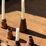 Conical circular candle holder in solid teak H10 D6