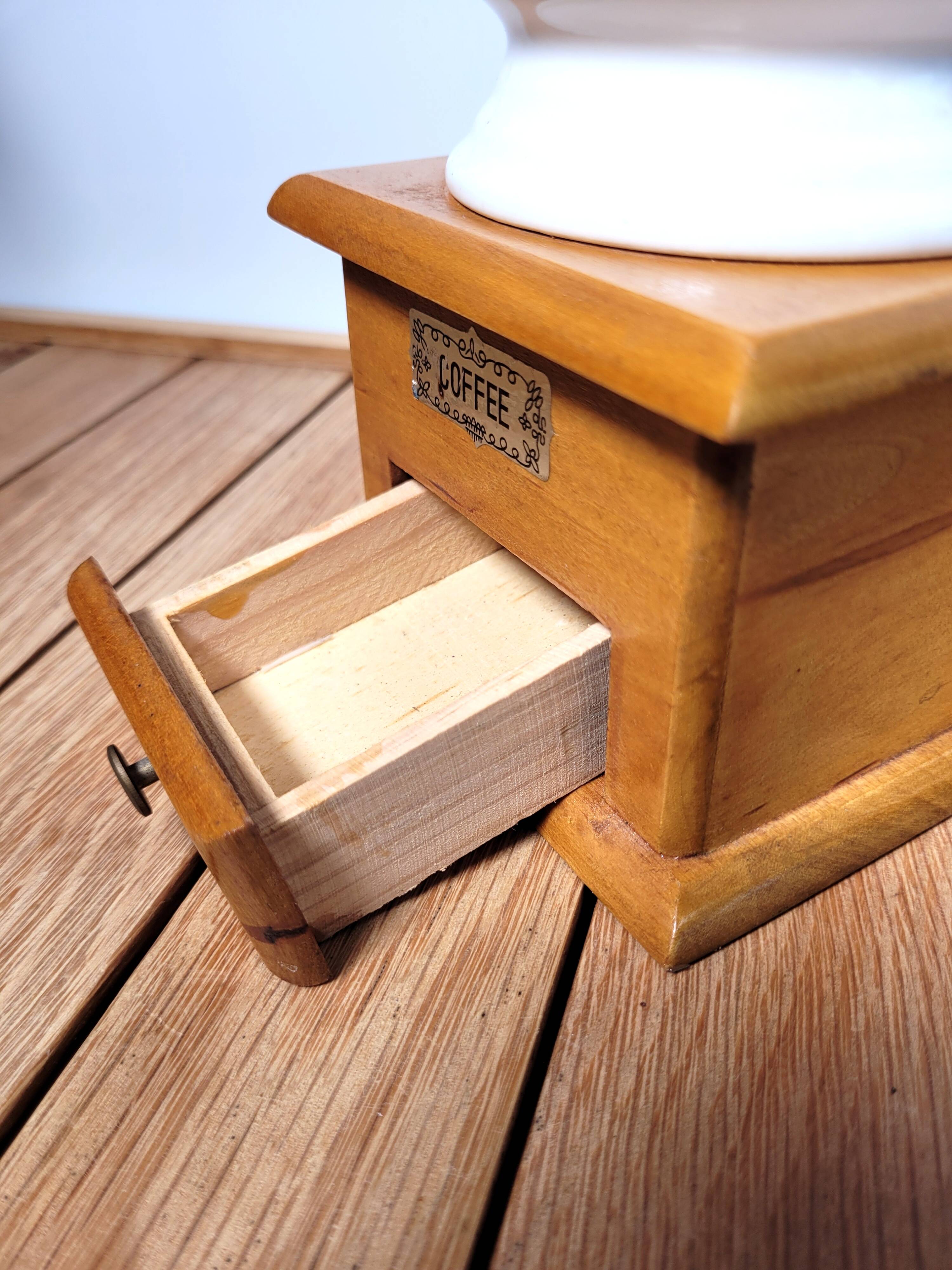 Vintage wood and ceramic coffee grinder