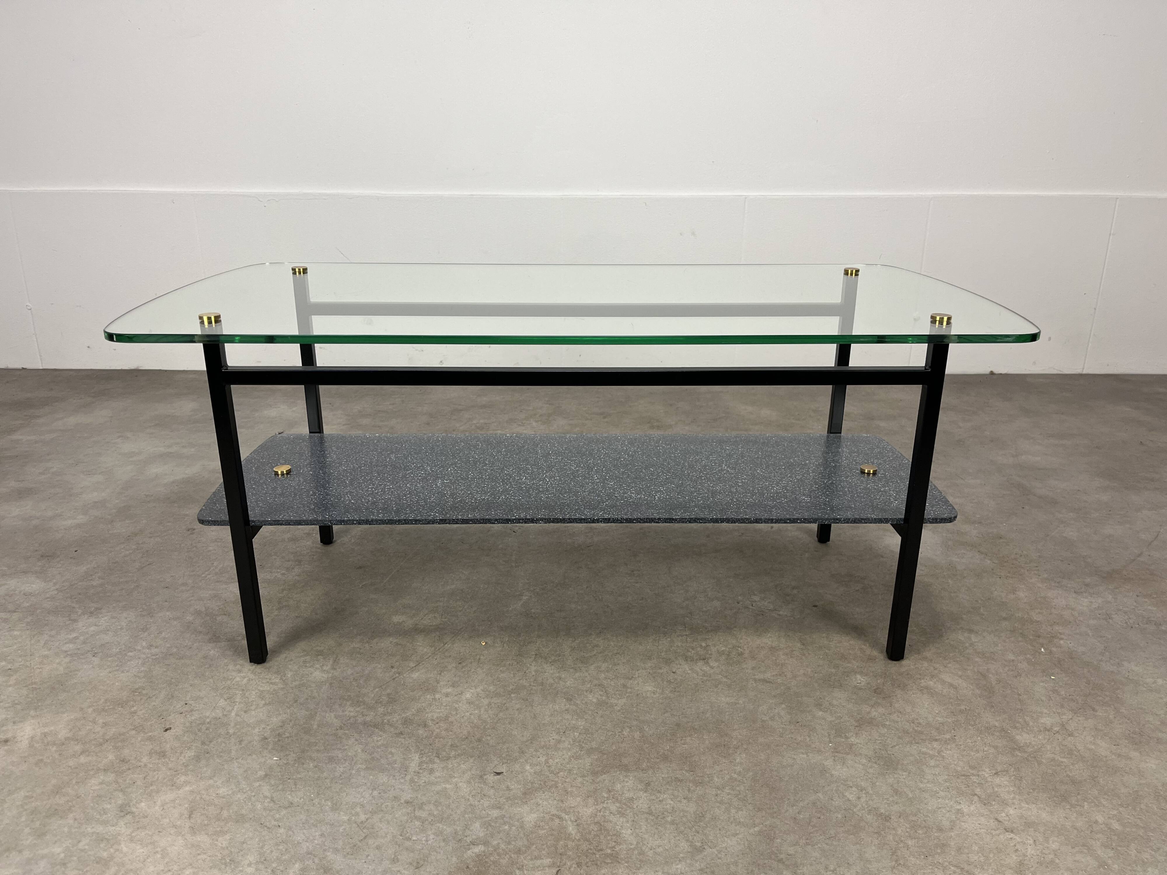 50s metal and glass coffee table