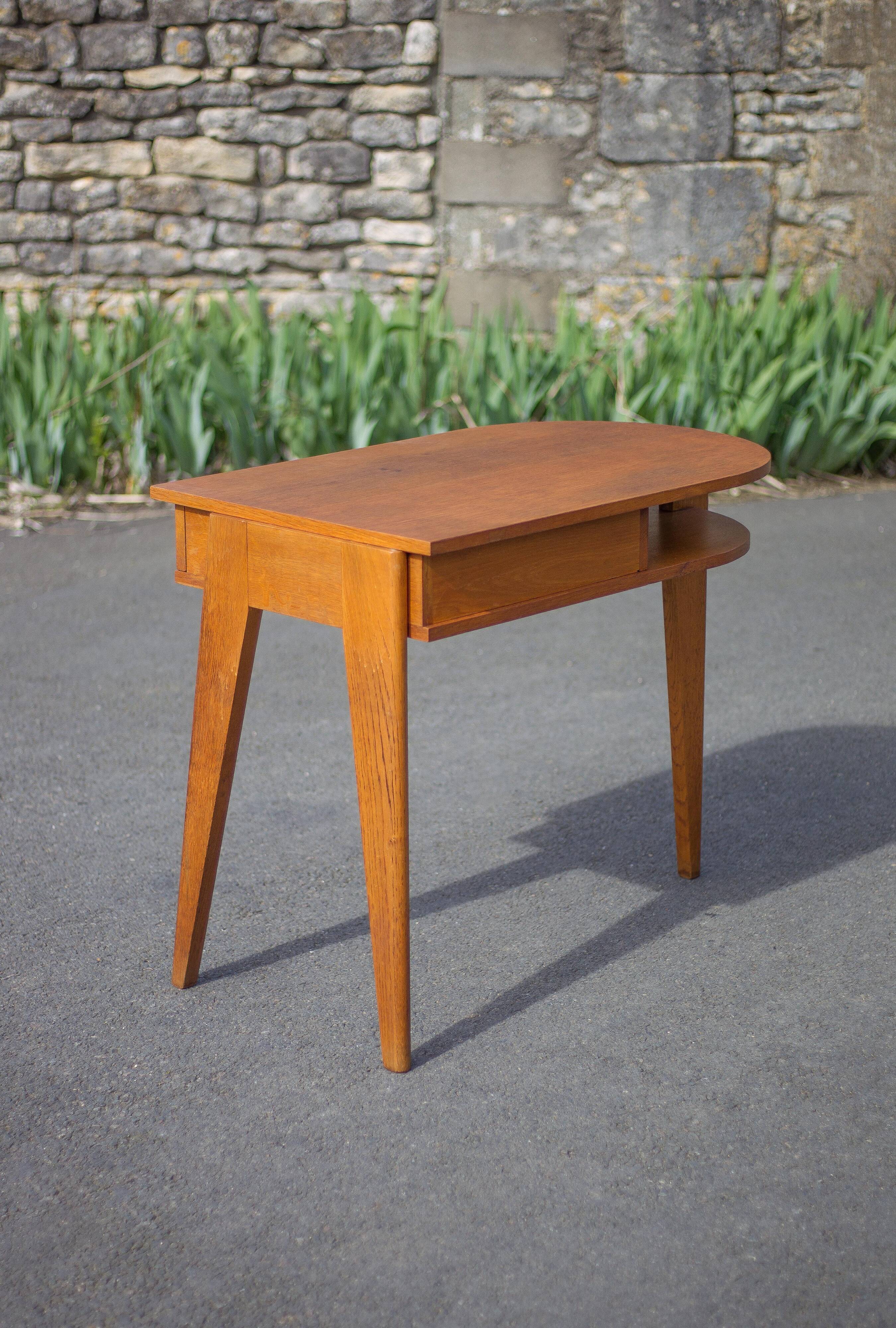 desk, tripod wooden desk, small French designer desk, modernist desk, 50's