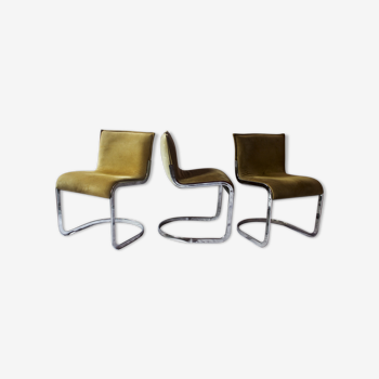 Suite de trois chaises de salon en daim pour Cidue, 1970