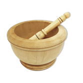 Mortier et pilon en bois brut