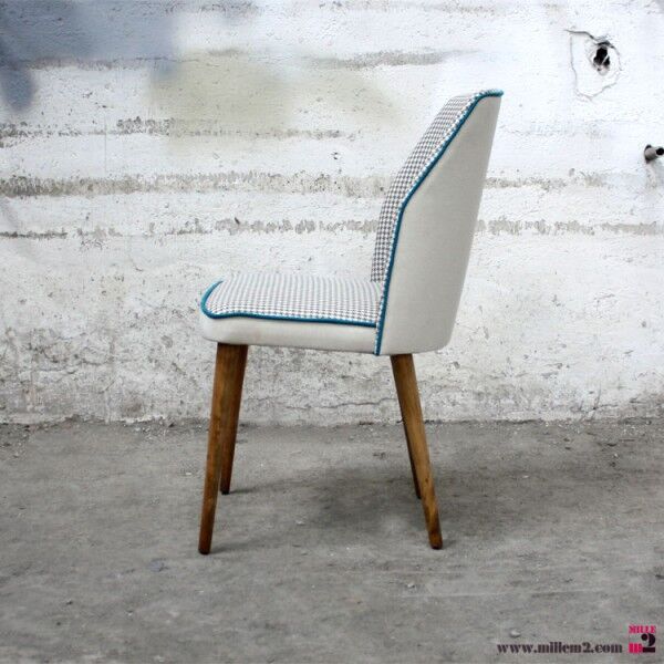 Nice Chair vintage of the 50s/60s renovated (wood, fabric, trim).