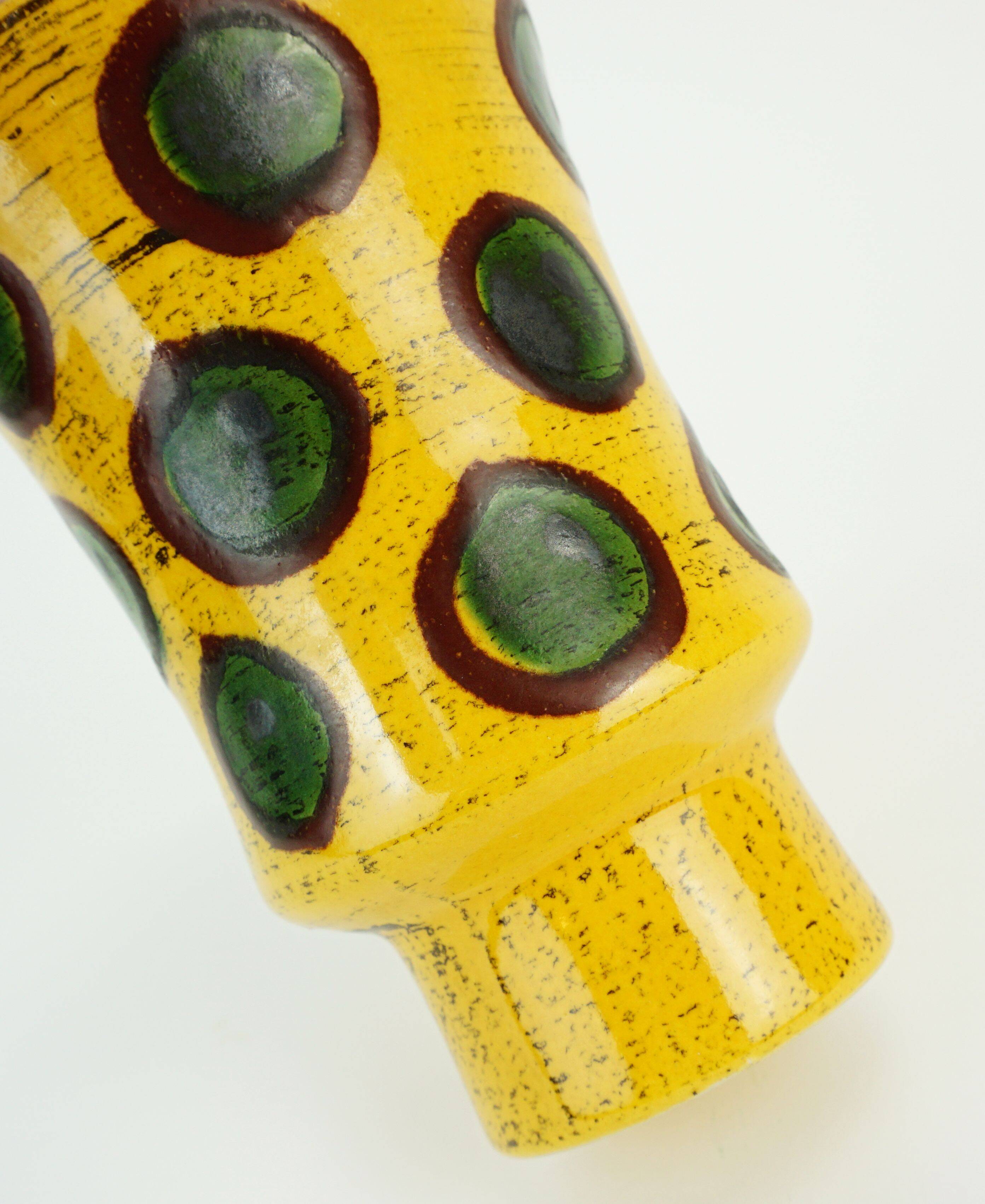 colorful hand-painted strehla gdr ceramic VASE yellow brown green polka dot