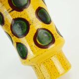 colorful hand-painted strehla gdr ceramic VASE yellow brown green polka dot