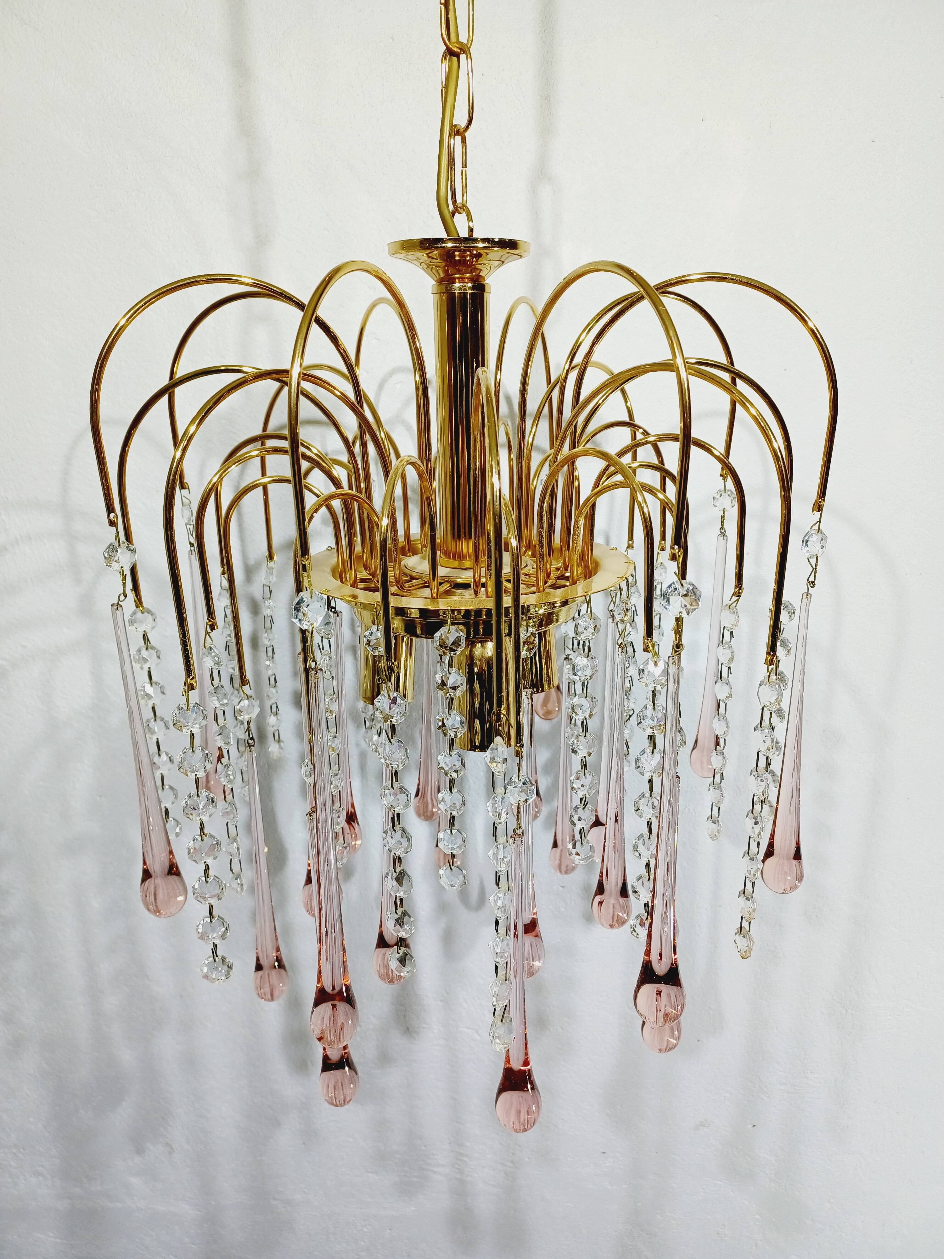 Murano chandelier with pink tassels with 3 lights