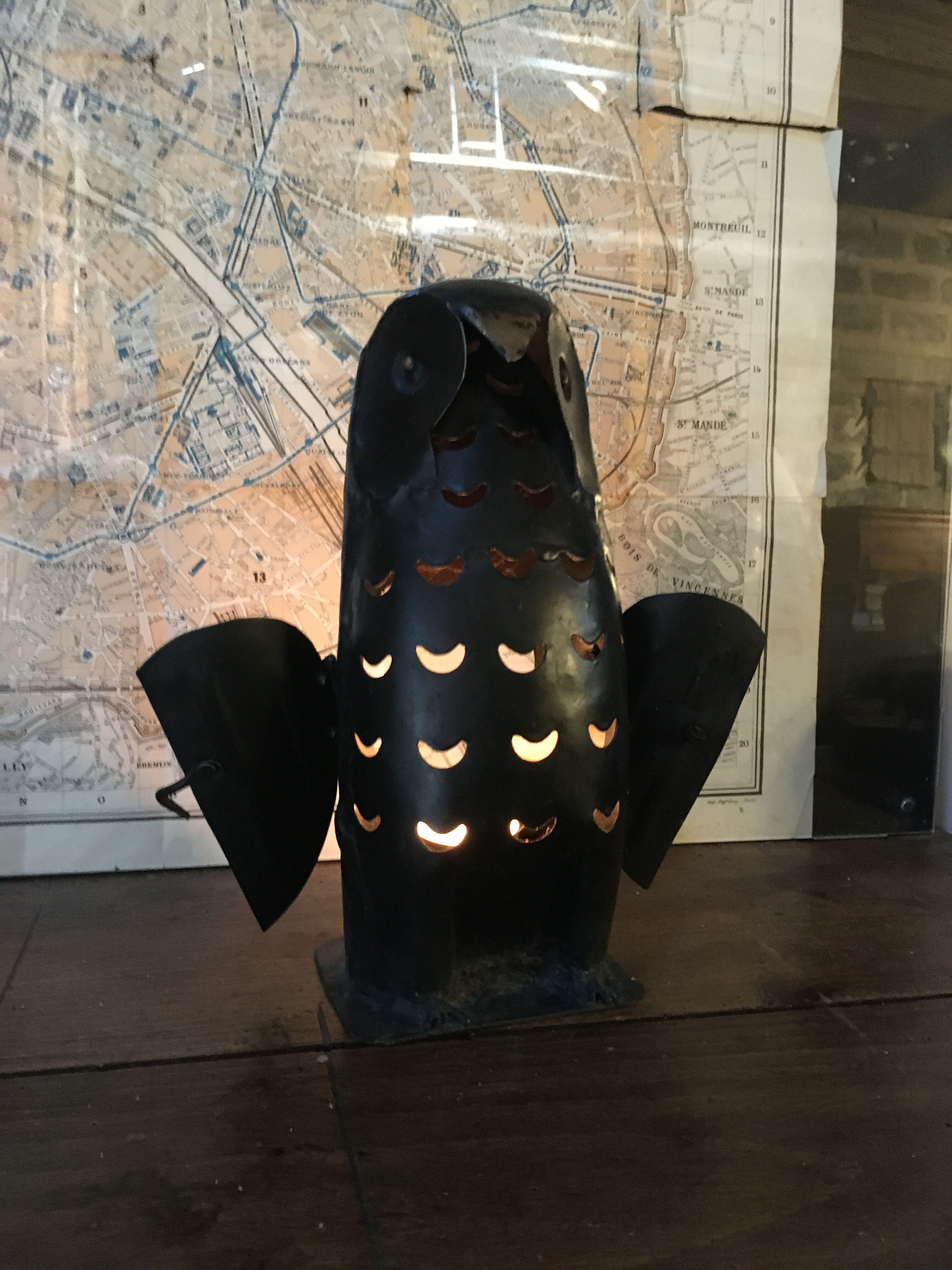 Metal owl, photophore