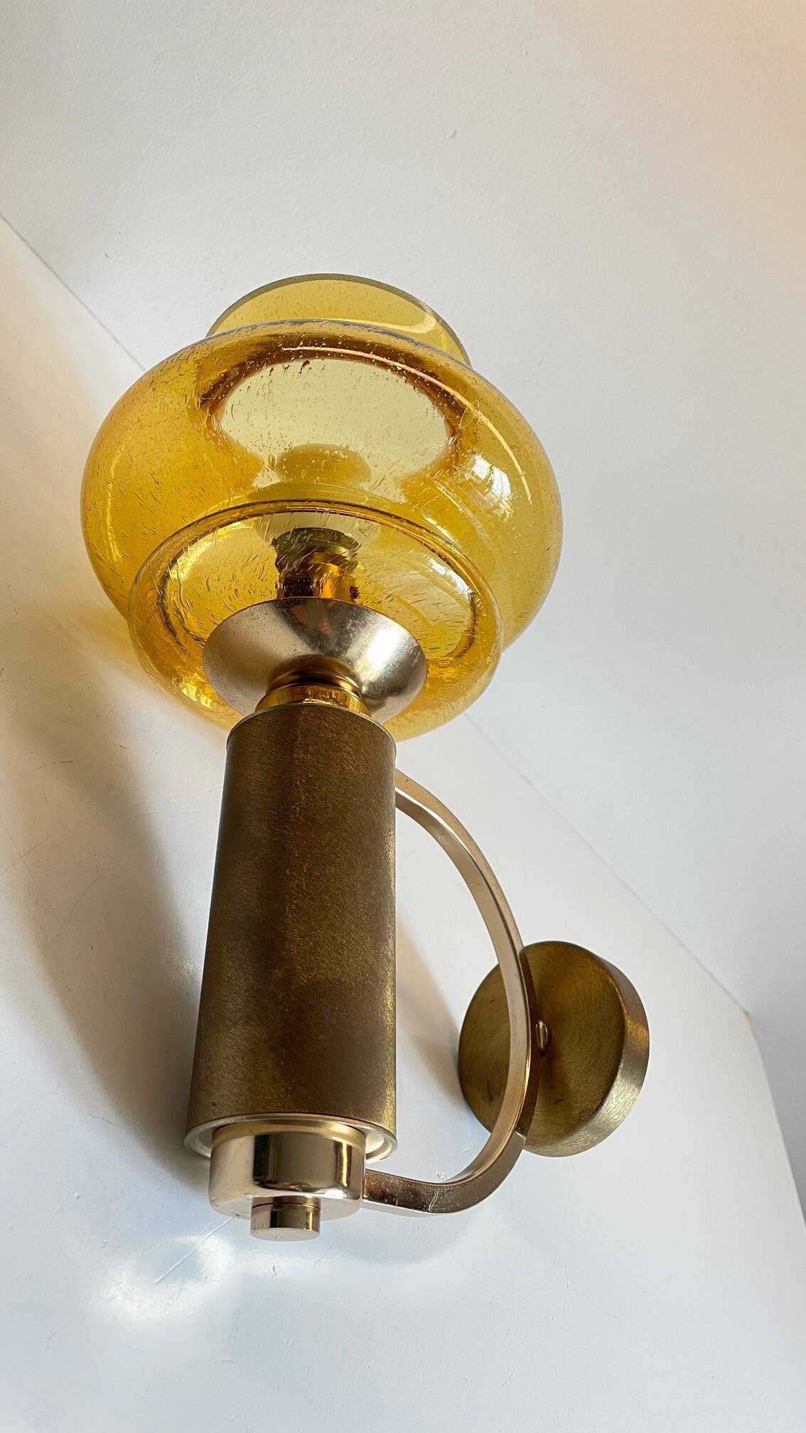 Vintage bubble glass brass applique