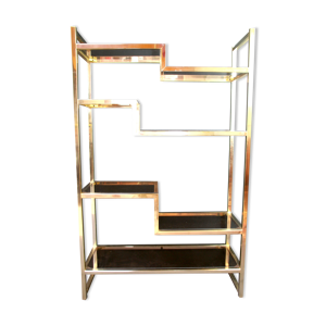 Etagère en laiton et verres teinté,