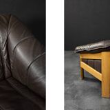 Vintage 2-seater brown leather canapé in modern Danish mid-century style from the 1970s.