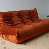 3-seater Togo dark amber velvet sofa designed by Michel Ducaroy 1973