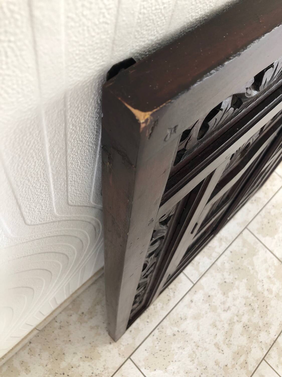 Vintage Indonesian teak shuttered mirror