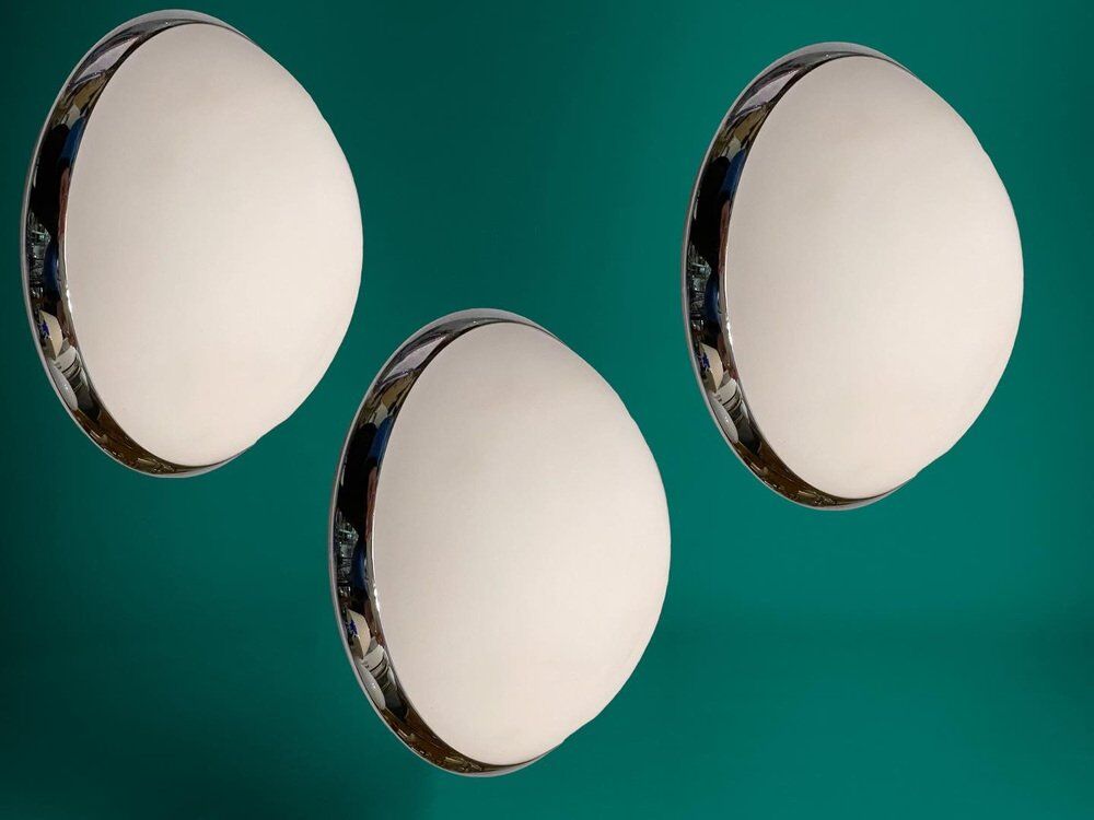 Opaline Glass Sconces, 1980s, Set of 3