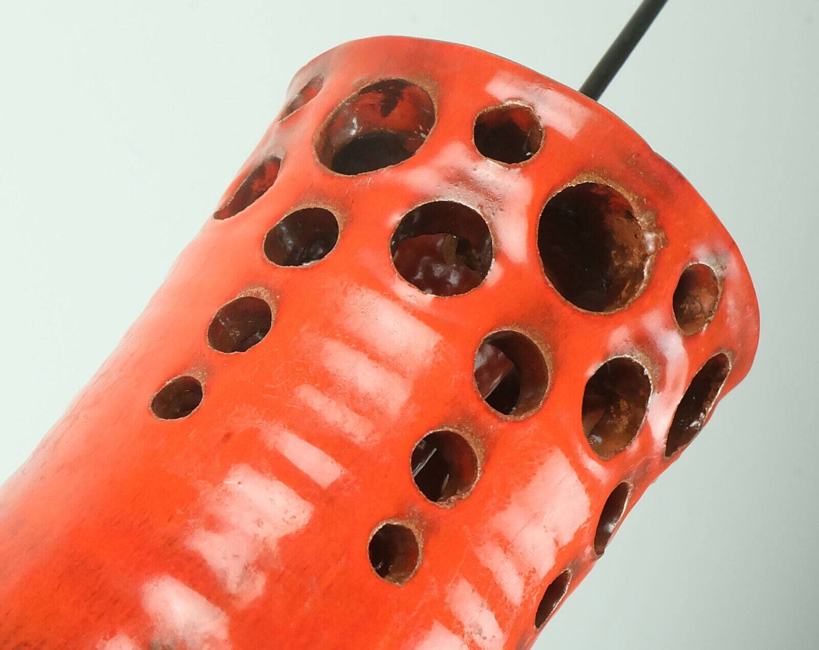 Mid century pendant light with orange ceramic shade 1970s